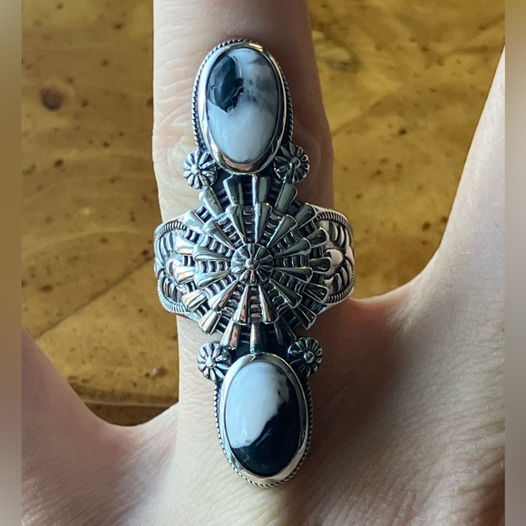 White Buffalo Turquoise Sterling Silver Statement Ring Size 7